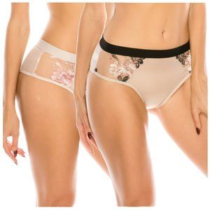 Mesh Floral Hipsters with Embroidery - 2 Pairs